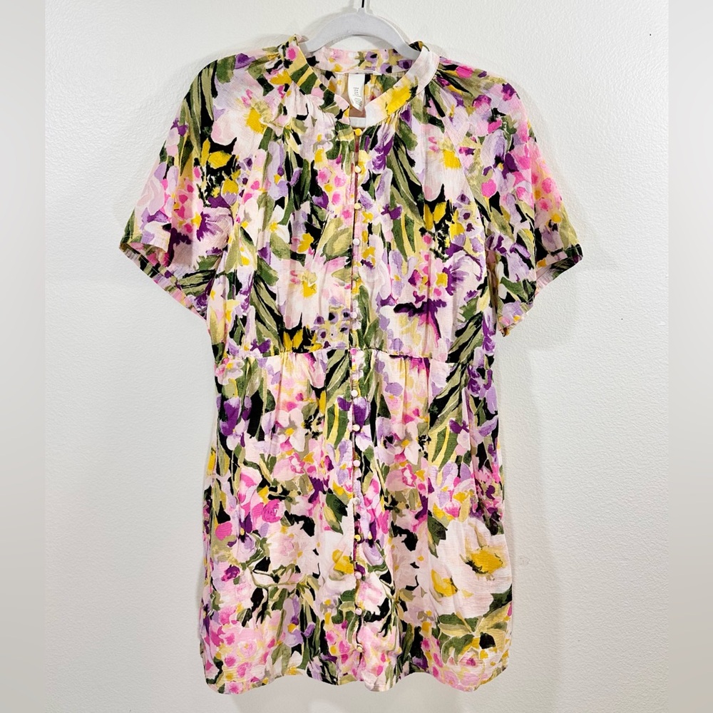 H&M Floral Button Front Colorful Dress Medium Spring Lightweight Lined